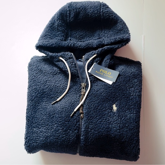 Polo Ralph Lauren Retro Pile Sherpa Fleece Hooded Jacket Large - Picture 2 of 12